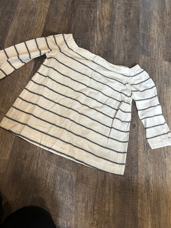 W by Worth Tops - W by Worth White Off-Shoulder Tunic with Gray Stripes Size 4